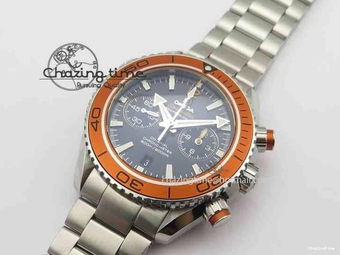 0517 Sophisticated Planet Ocean Master Chronometer Chrono SS OM 1:1 Best Edition Orange On SS Bracelet A 8156